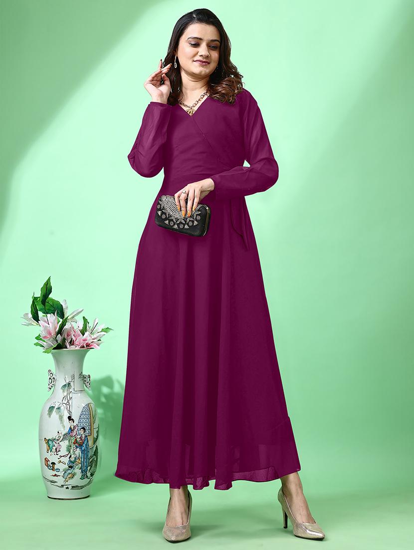 women solid long sleeve fit & flare maxi dress - 21988889 - Zoom Image - 0