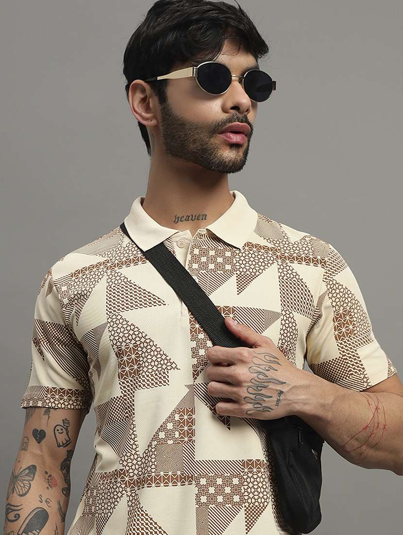 beige cotton blend all over print tshirt - 21988955 - Zoom Image - 0