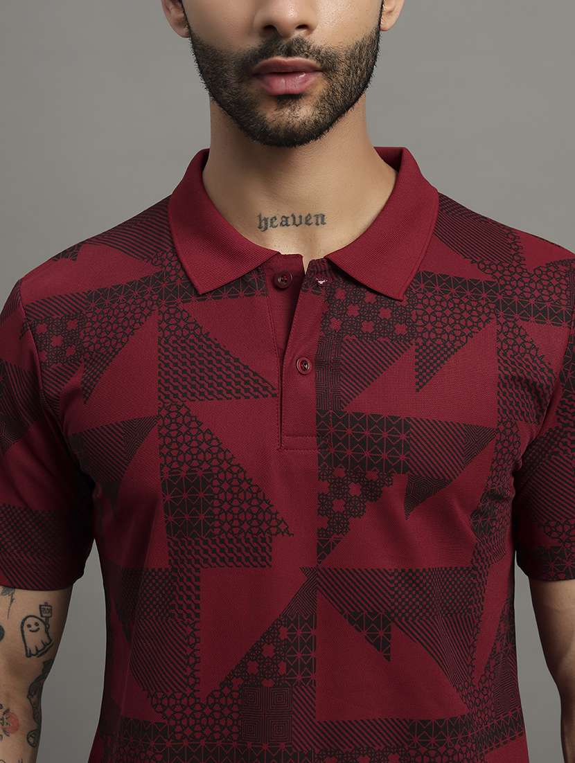 maroon cotton blend all over print tshirt - 21988956 - Standard Image - 3