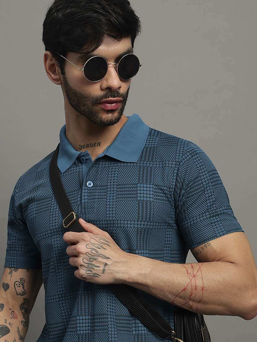 teal cotton blend all over print tshirt