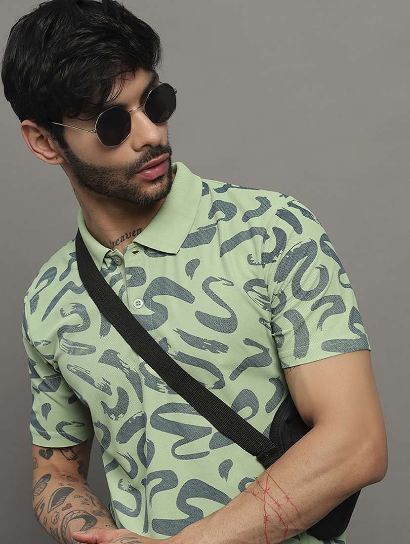 men printed short sleeve slim fit polo t-shirt