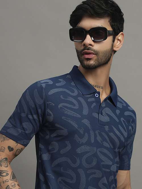 men printed short sleeve slim fit polo t-shirt - 21988965 -  Standard Image - 0