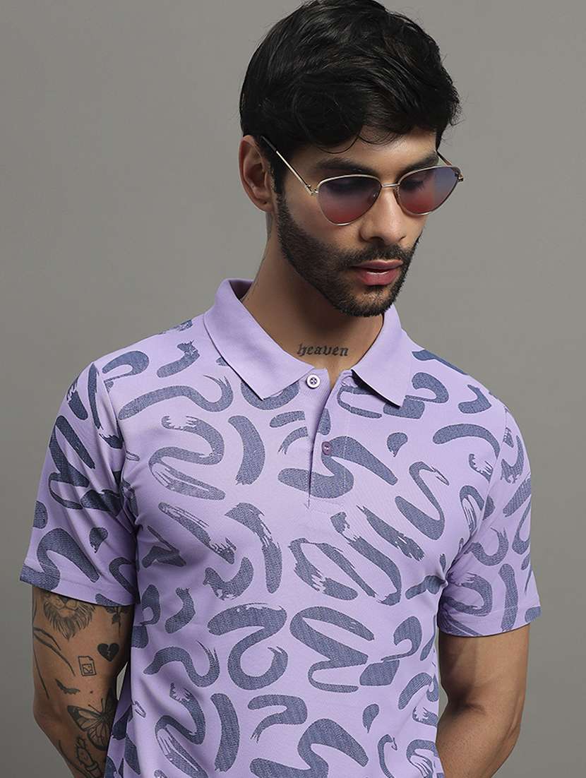 men printed short sleeve slim fit polo t-shirt