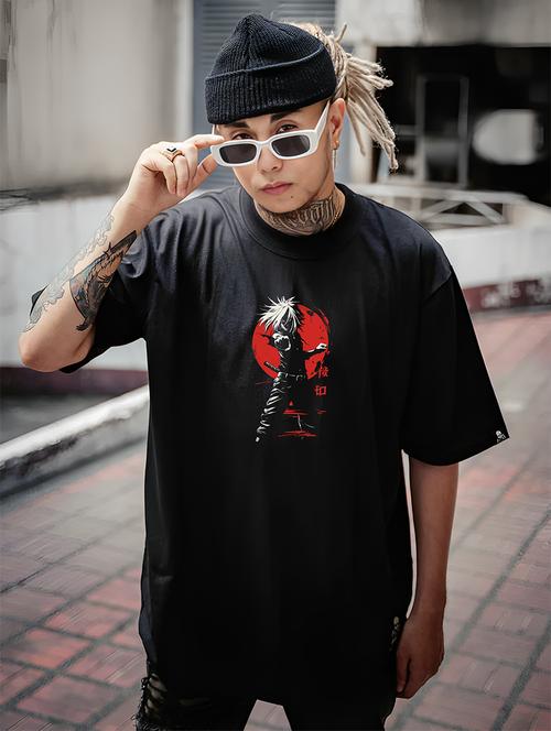 men front & back print round neck oversized t-shirt - 21989324 - Standard Image - 0