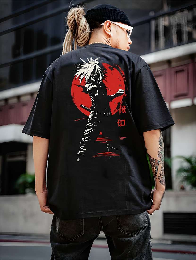 men front & back print round neck oversized t-shirt