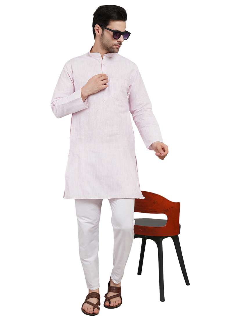 men melange mandarin neck long kurta  - 21989326 -  Zoom Image - 0