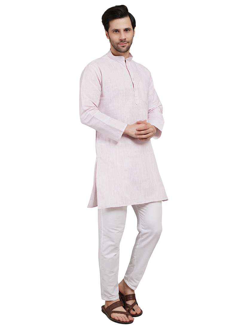 men melange mandarin neck long kurta - 21989326 - Standard Image - 3