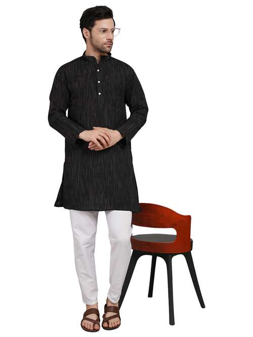 men melange mandarin neck long kurta - 21989327 - Standard Image - 0