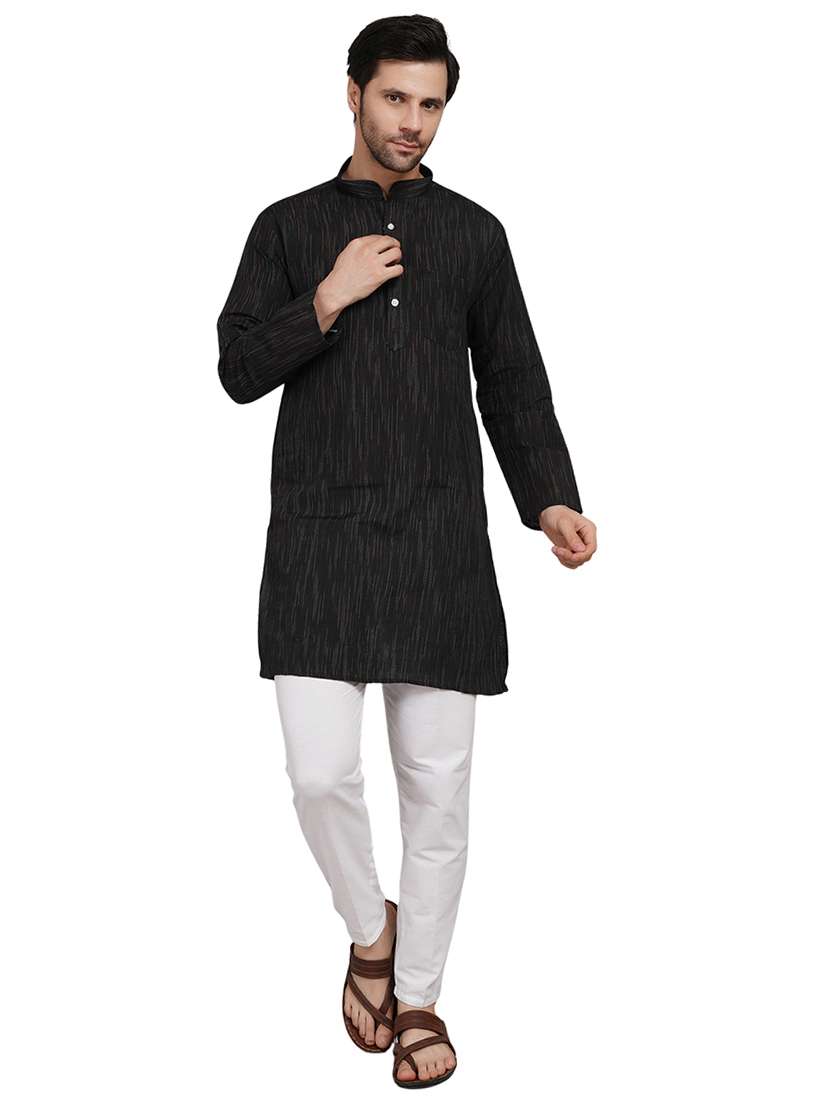 men melange mandarin neck long kurta - 21989327 - Standard Image - 3