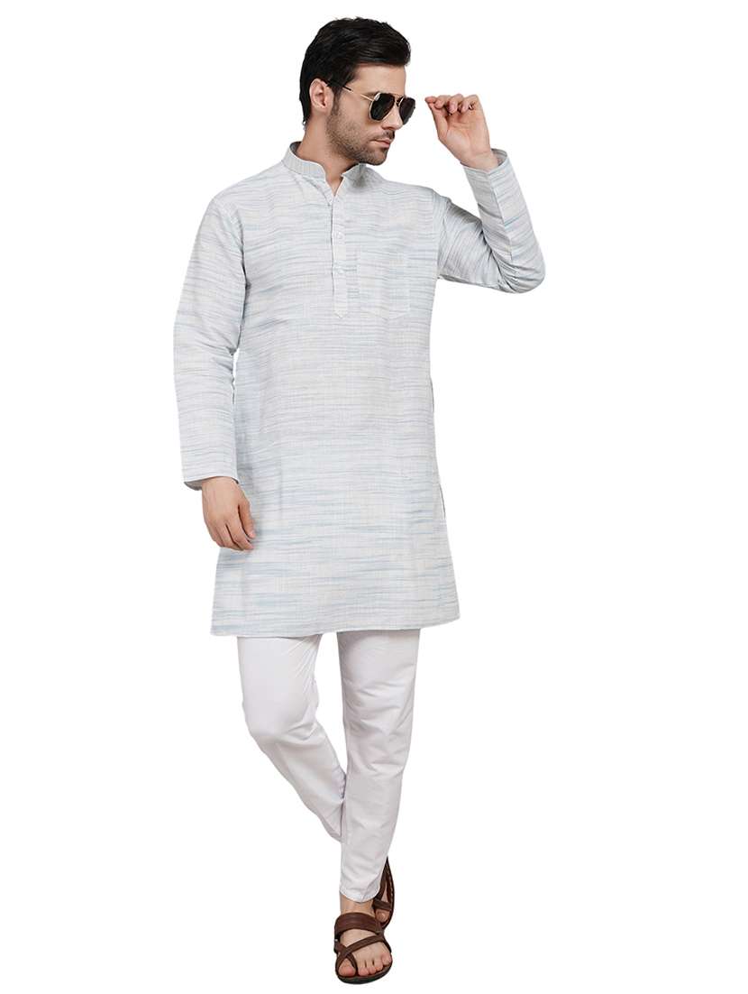 men melange mandarin neck long kurta - 21989332 - Zoom Image - 0