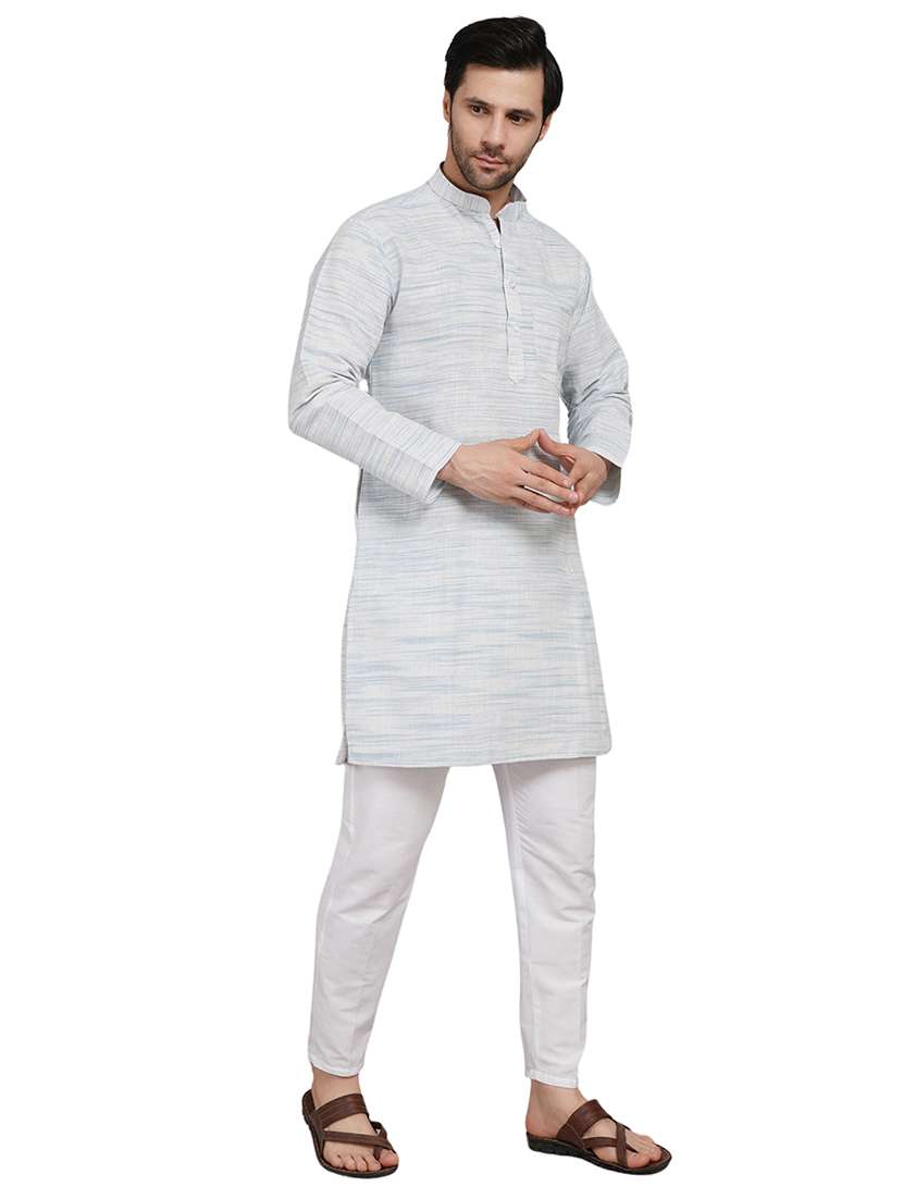 men melange mandarin neck long kurta - 21989332 - Standard Image - 3