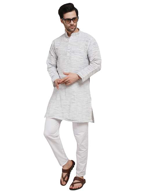 men melange mandarin neck long kurta - 21989336 - Standard Image - 0