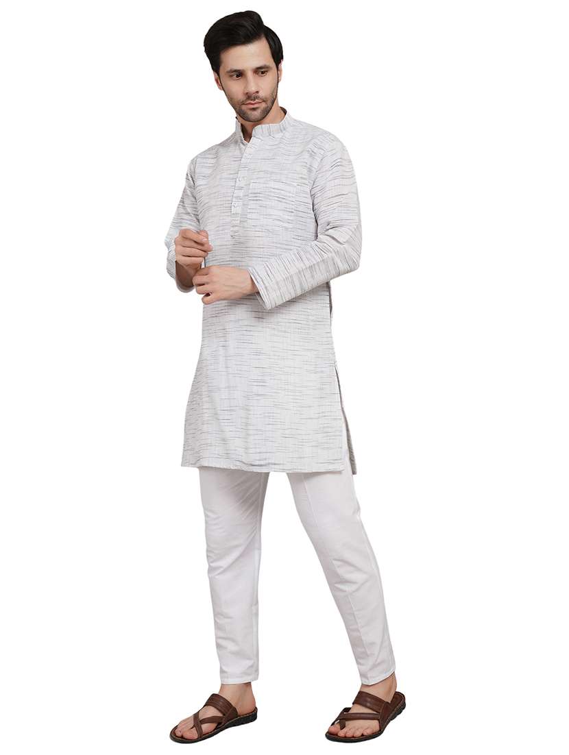 men melange mandarin neck long kurta - 21989336 - Standard Image - 3