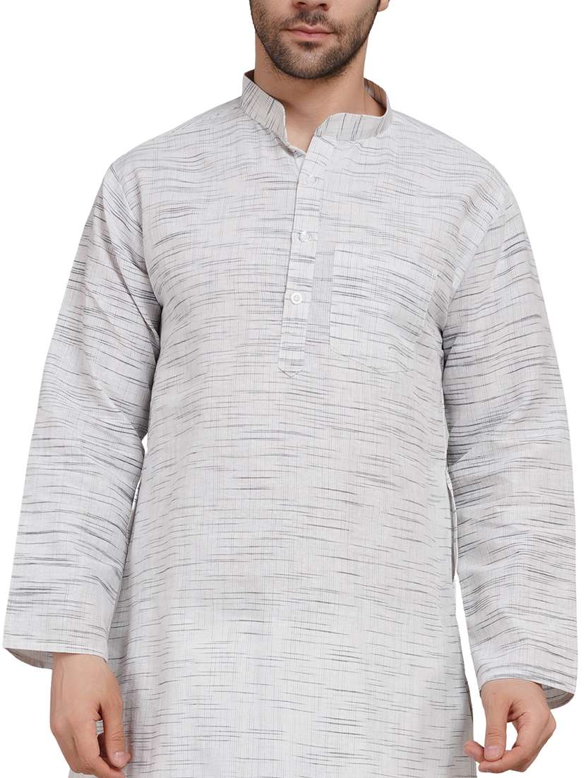 men melange mandarin neck long kurta - 21989336 - Standard Image - 5
