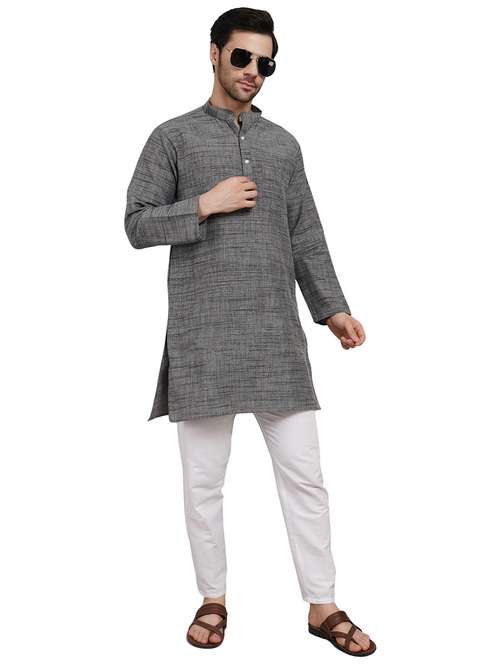 men melange mandarin neck long kurta - 21989341 - Standard Image - 0