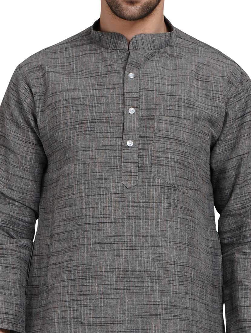 men melange mandarin neck long kurta - 21989341 - Standard Image - 5
