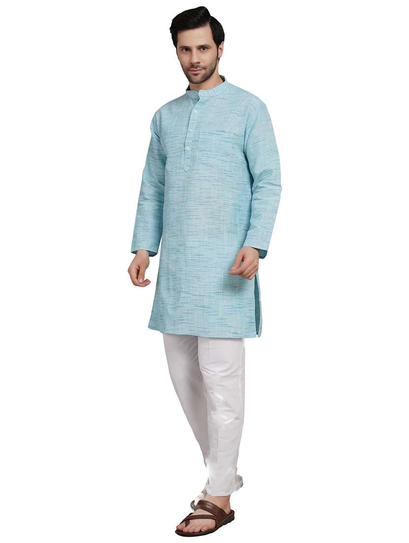 men melange mandarin neck long kurta - 21989348 - Standard Image - 3