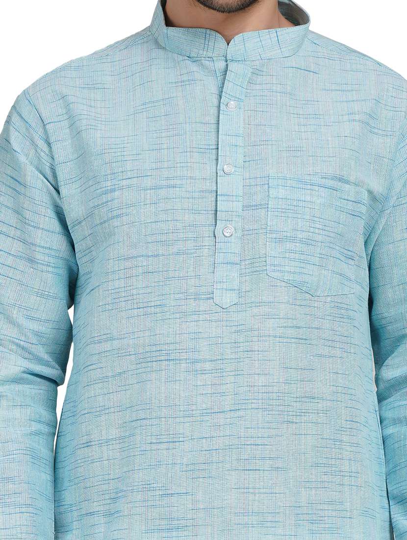 men melange mandarin neck long kurta - 21989348 - Standard Image - 5