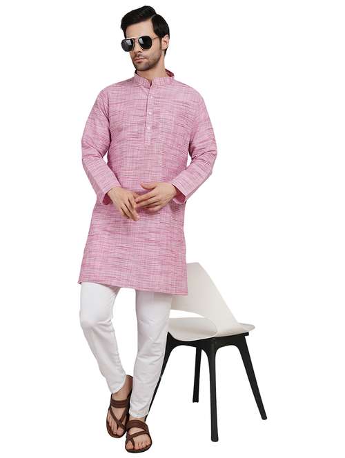 men melange mandarin neck long kurta - 21989349 - Standard Image - 0