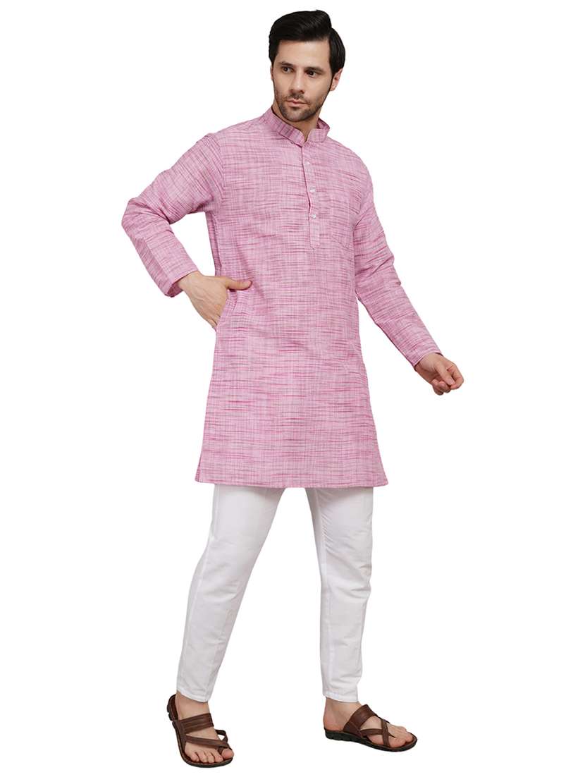 men melange mandarin neck long kurta - 21989349 - Standard Image - 3