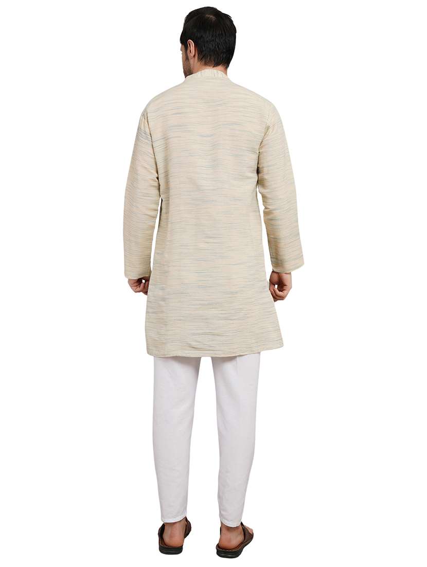 men melange mandarin neck long kurta - 21989353 - Standard Image - 3