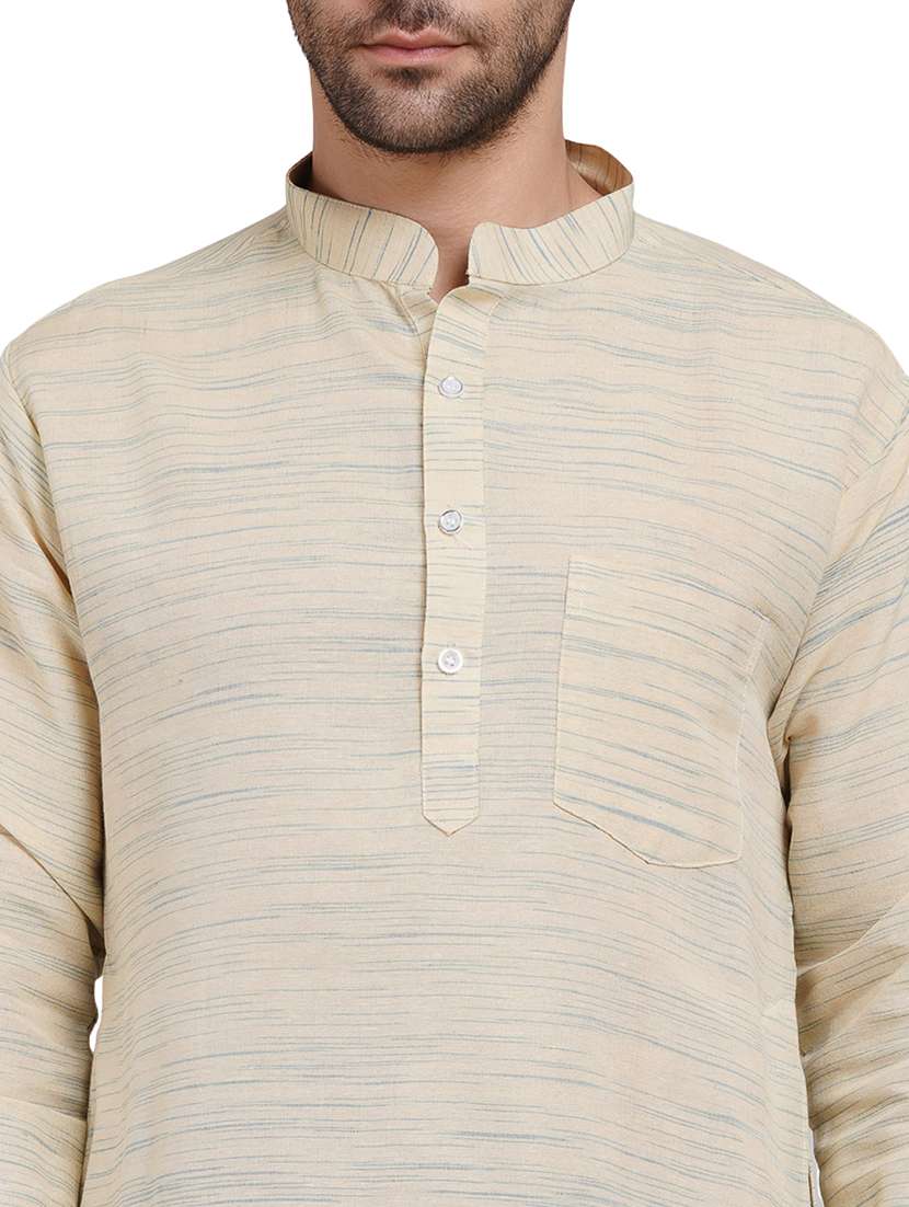 men melange mandarin neck long kurta - 21989353 - Standard Image - 5
