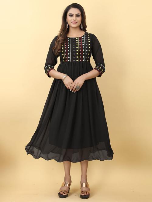 women black mirror worked round neck flared dress - 21989354 - Standard Image - 0