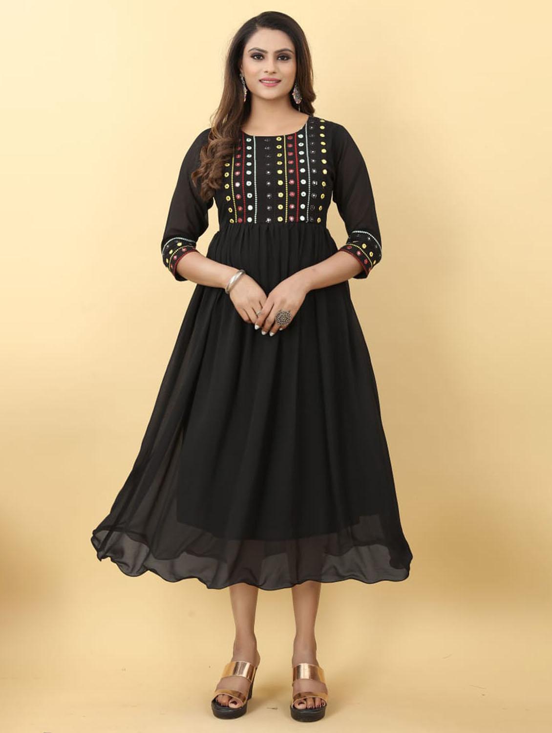 women black mirror worked round neck flared dress - 21989354 - Zoom Image - 0