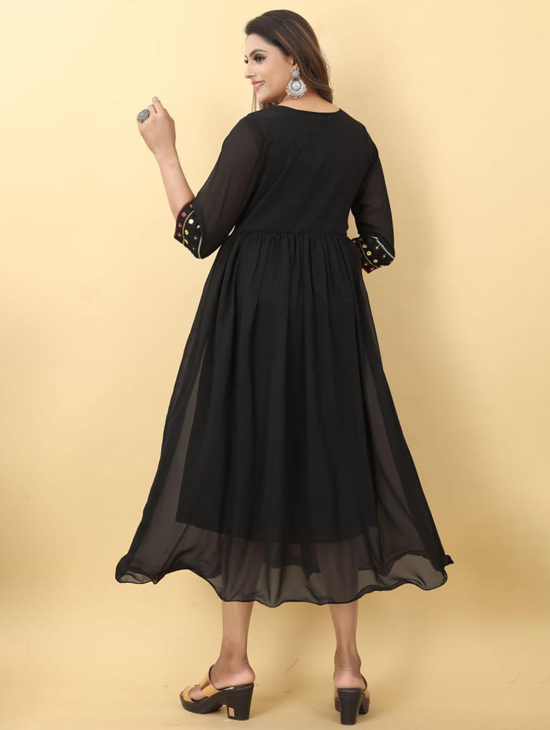 women black mirror worked round neck flared dress - 21989354 - Standard Image - 3