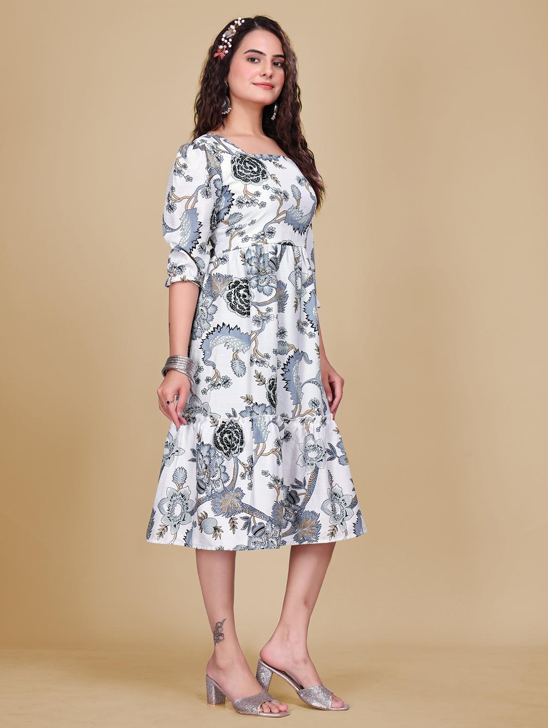 women printed puff sleeve tiered dress - 21989357 - Standard Image - 3