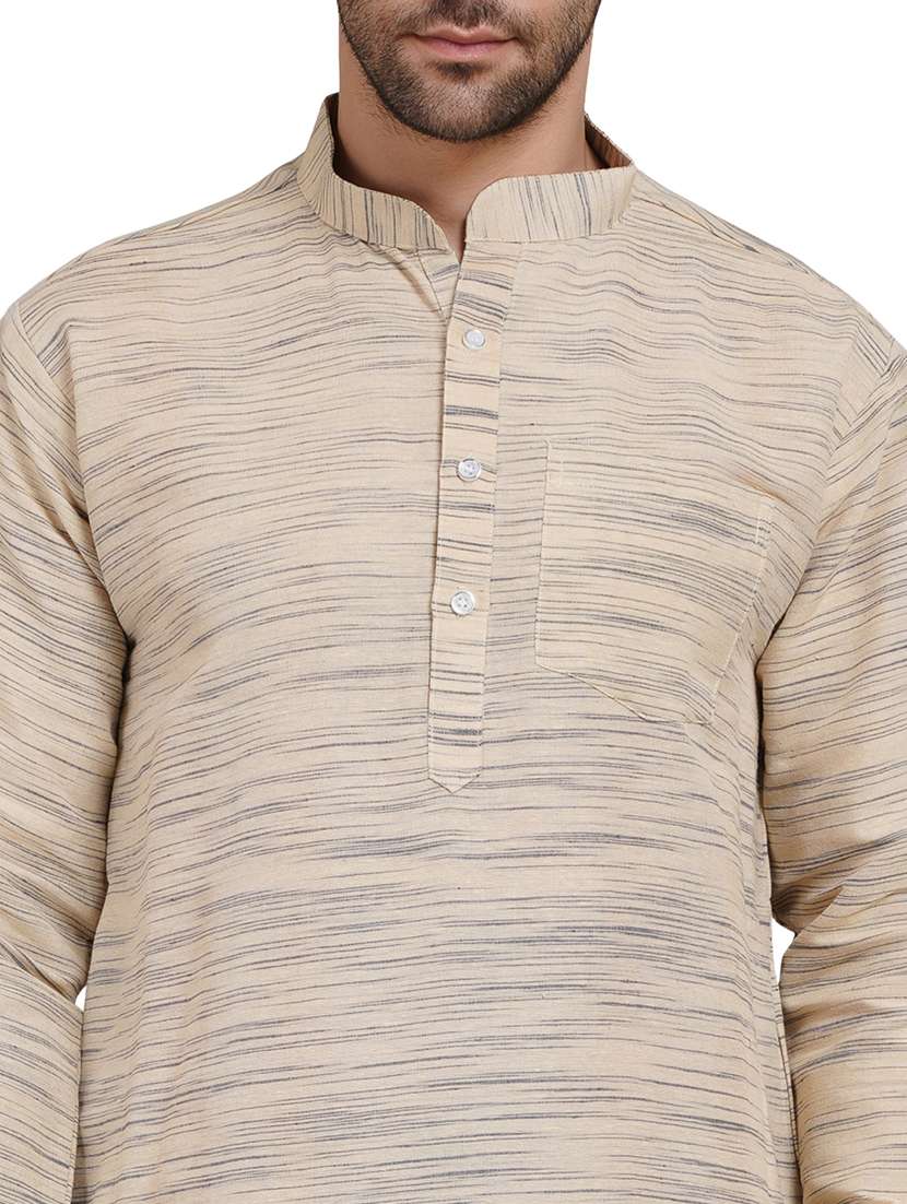 men melange mandarin neck long kurta - 21989359 - Standard Image - 5