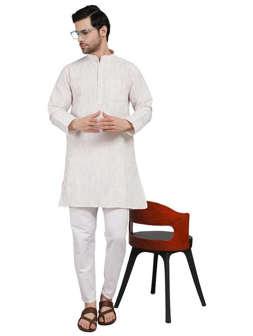men melange mandarin neck long kurta  - 21989360 -  Standard Image - 0