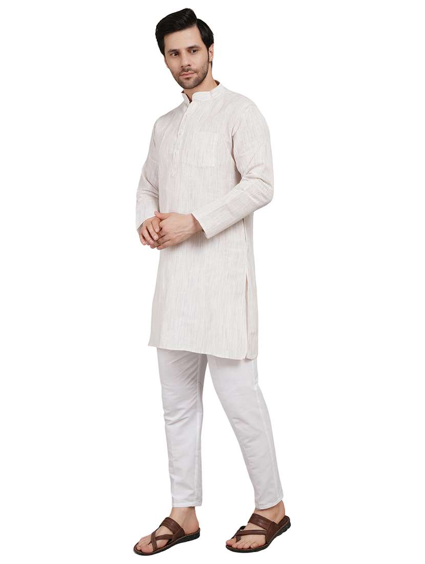 men melange mandarin neck long kurta - 21989360 - Standard Image - 3