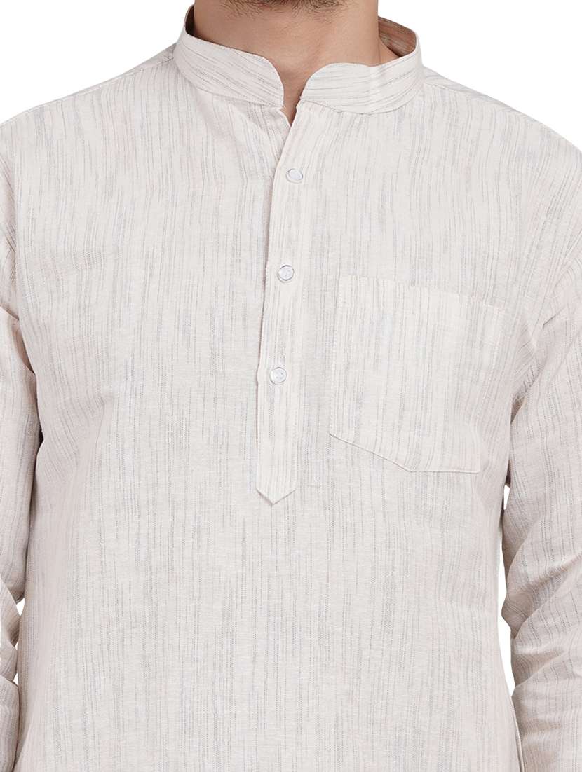 men melange mandarin neck long kurta - 21989360 - Standard Image - 5