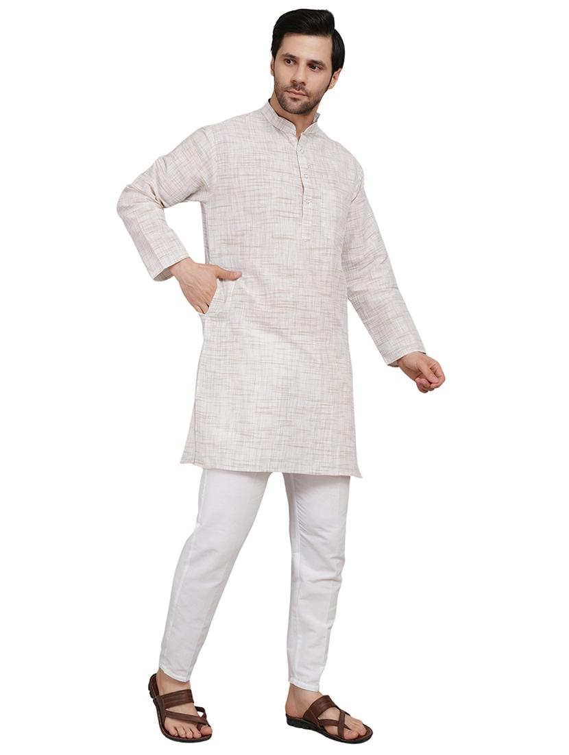 men melange mandarin neck long kurta - 21989361 - Standard Image - 3