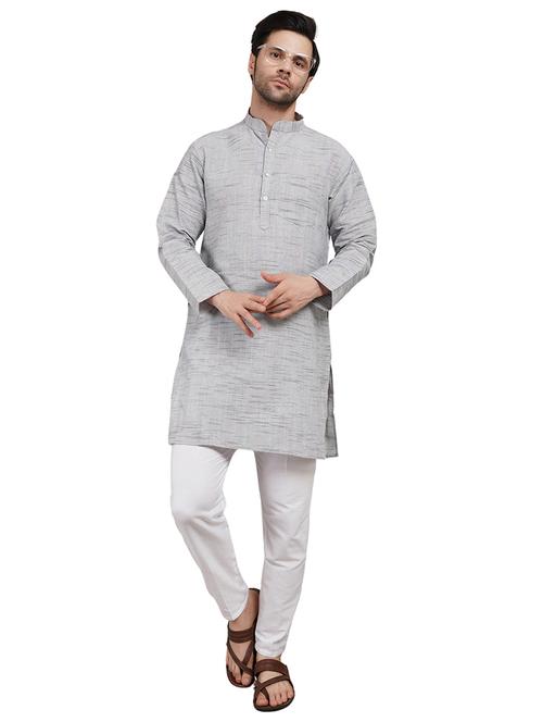 men melange mandarin neck long kurta  - 21989364 -  Standard Image - 0