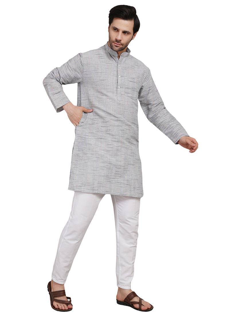 men melange mandarin neck long kurta - 21989364 - Standard Image - 3