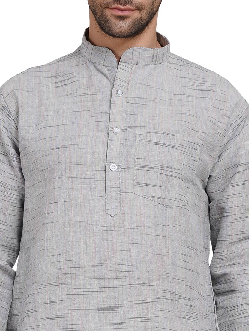 men melange mandarin neck long kurta - 21989364 - Standard Image - 5