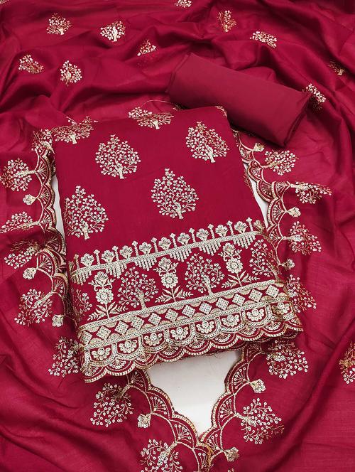 women solid with work embroidered unstitched suit set - 21989457 -  Standard Image - 0