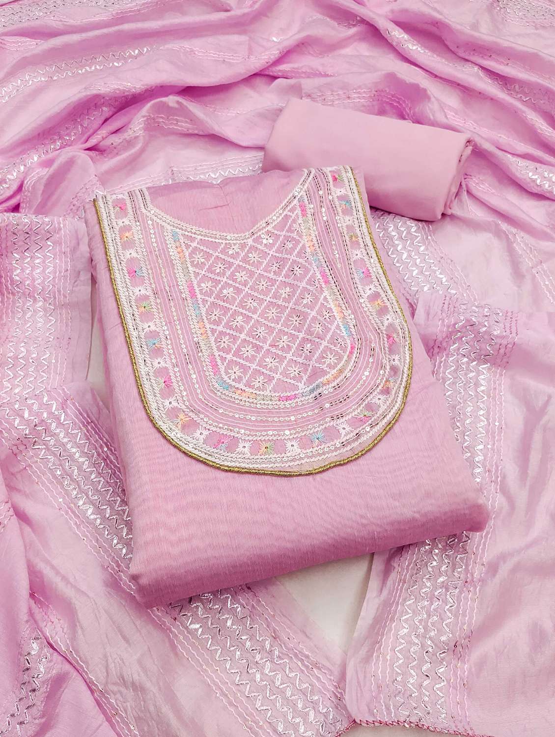 women solid with work embroidered unstitched suit set