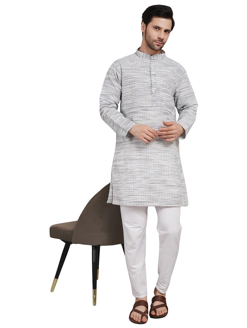 men melange mandarin neck long kurta 