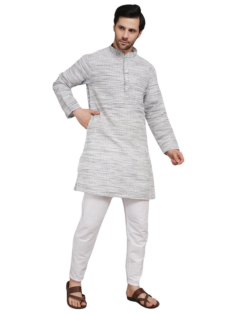 men melange mandarin neck long kurta - 21989508 - Standard Image - 3