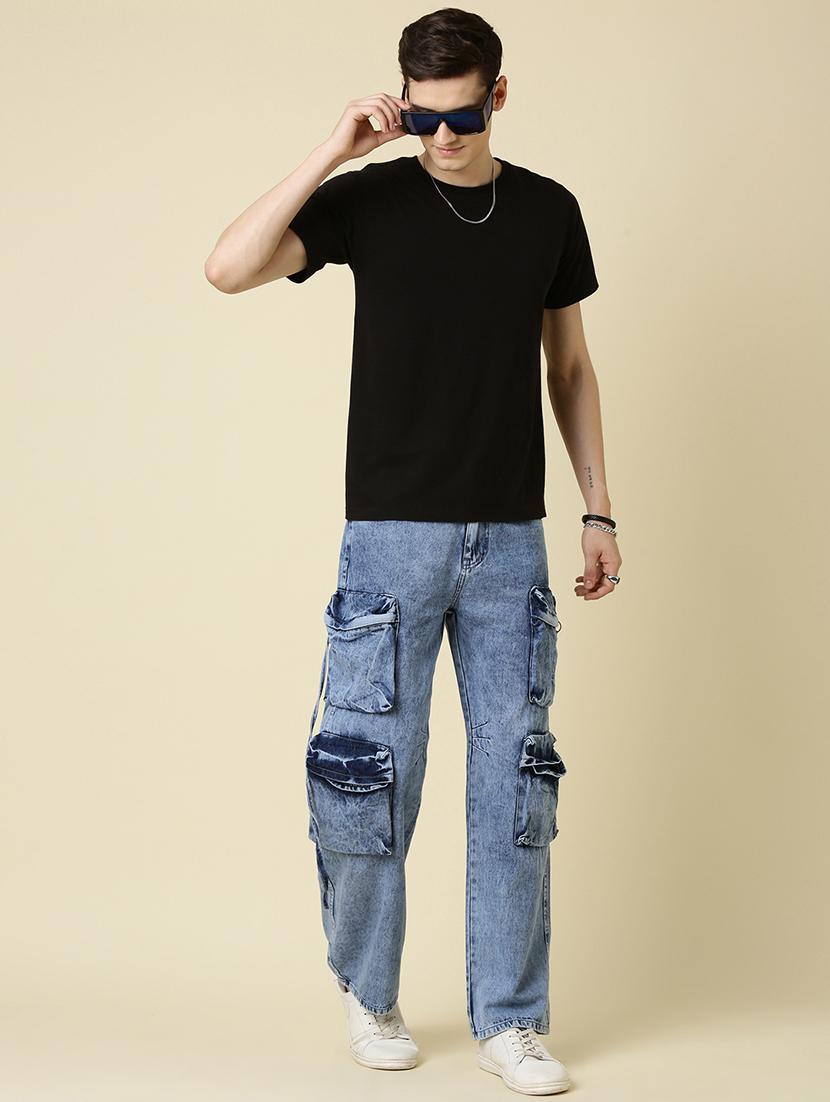 men blue washed mid rise denim cargo - 21989511 - Standard Image - 5