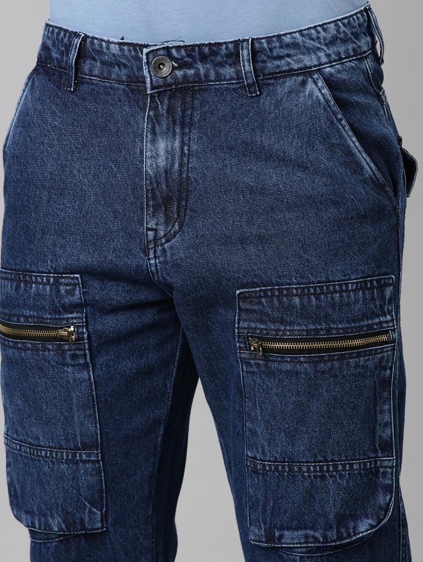 men blue washed mid rise denim cargo - 21989514 - Standard Image - 5