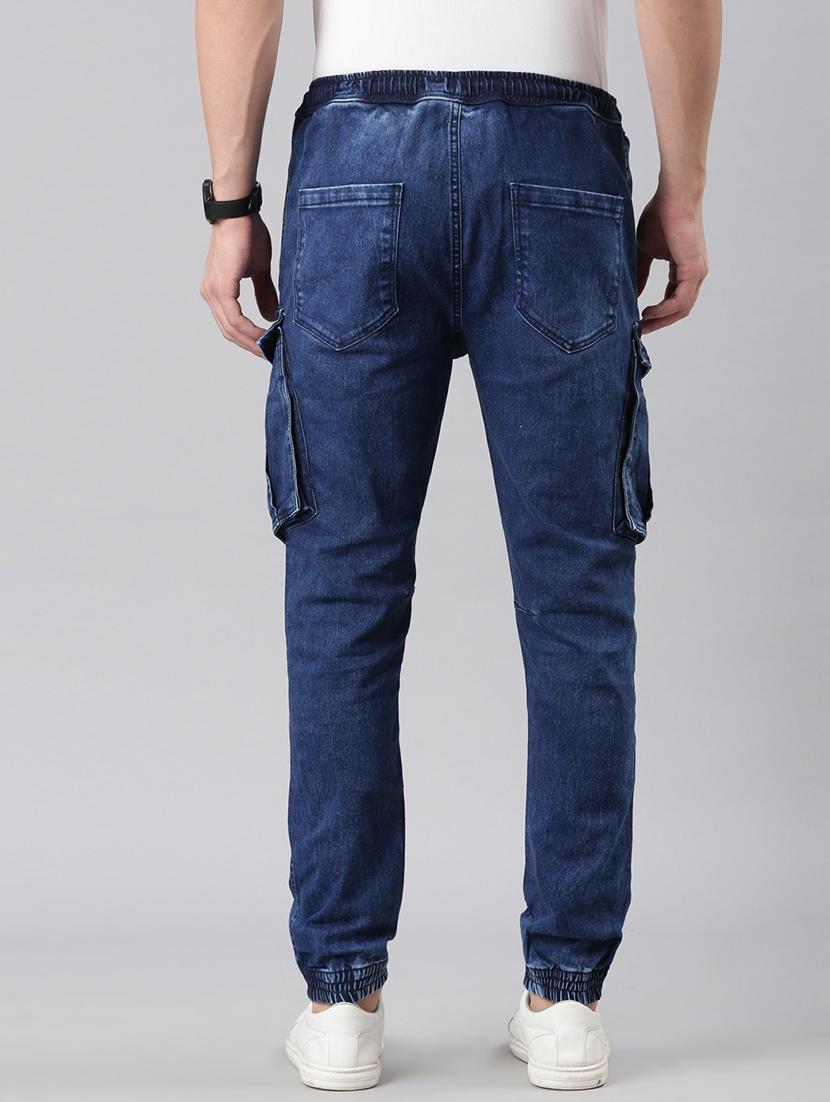 men blue washed mid rise jogger cargo - 21989517 - Standard Image - 3