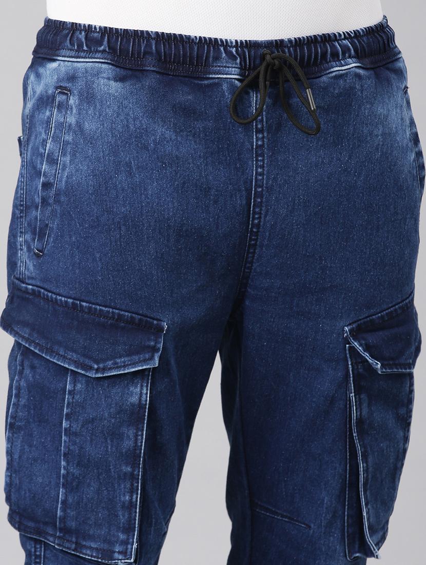 men blue washed mid rise jogger cargo - 21989517 - Standard Image - 5