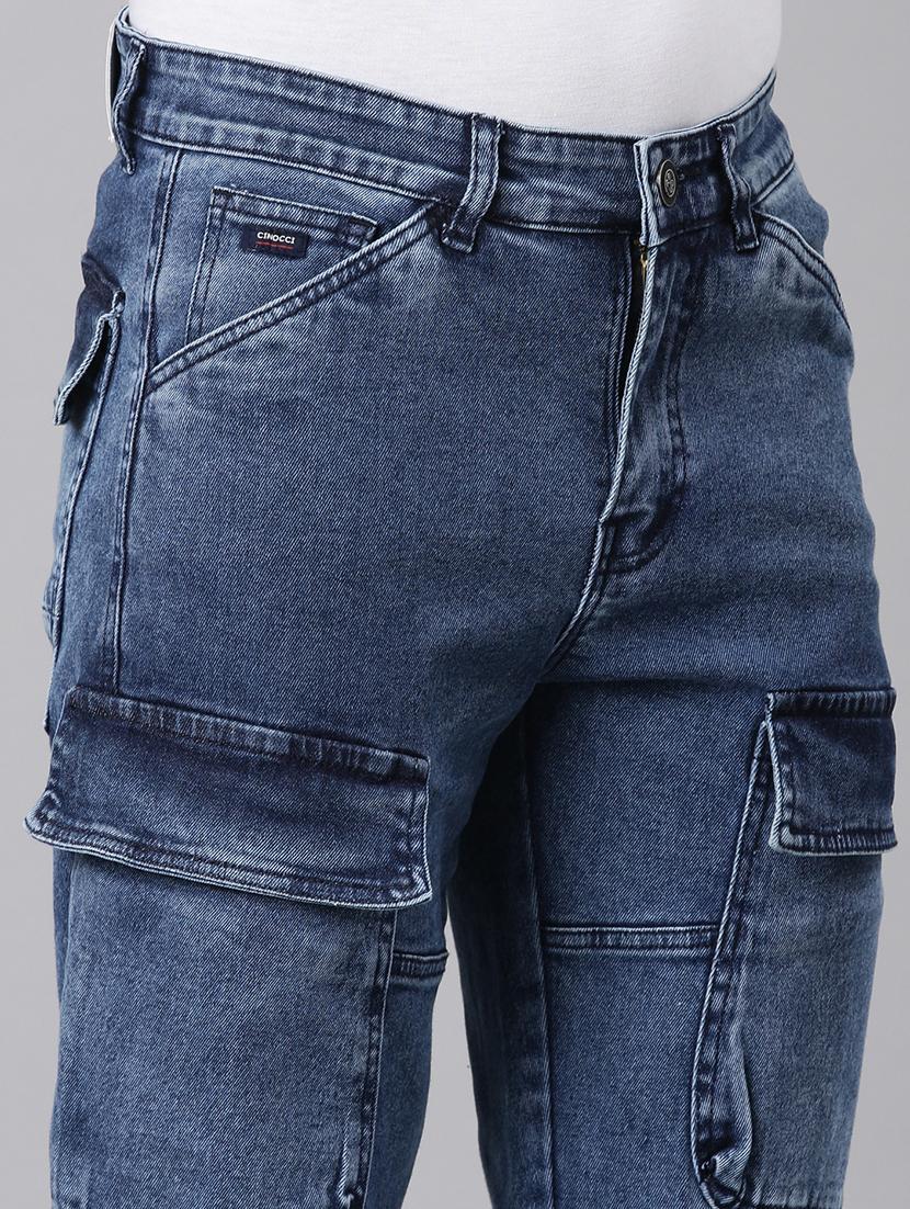 men blue washed mid rise denim cargo - 21989519 - Standard Image - 5