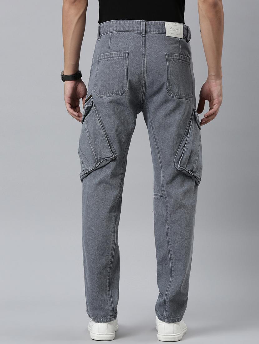 men grey solid mid rise denim cargo - 21989522 - Standard Image - 3
