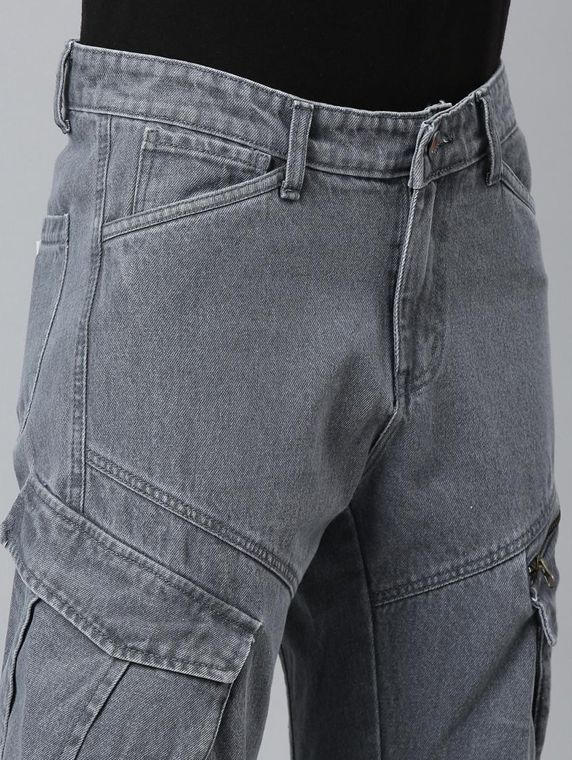 men grey solid mid rise denim cargo - 21989522 - Standard Image - 5