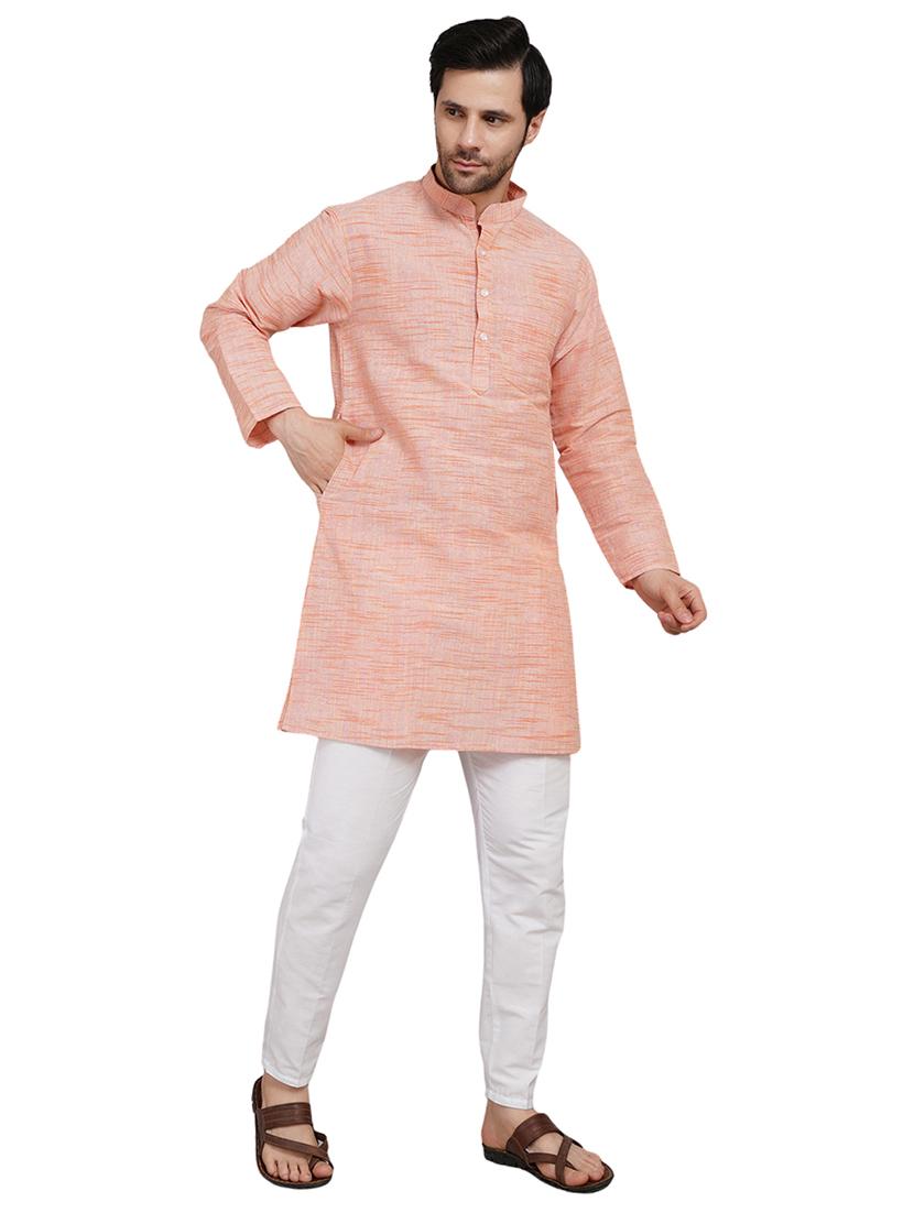 men melange mandarin neck long kurta - 21989524 - Standard Image - 3